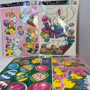 Vintage Easter Bunny Egg Basket Window Clings Impact Plastics 1998 Four Pages
